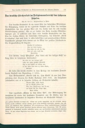 ¬Das¬ deutsche Kirchenlied im Religionsunterricht der höheren Schulen