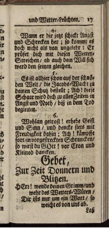 Gebet, Zur Zeit Donnern und Blitzen.
