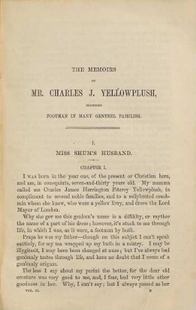 Miscellanies : prose and verse, 2. Memoirs of Mr. C. J. Yellowplush. Diary of C. Jeames de la Pluche, Esq. Sketches and travels in London. Novels by eminent hands. Character sketches