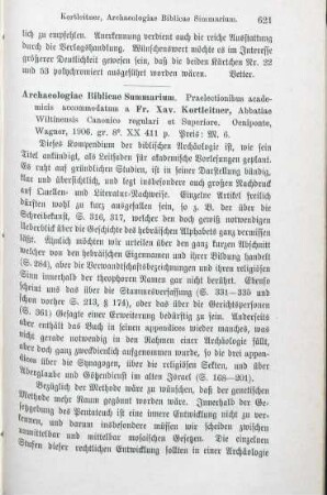 621-622 [Rezension] Kortleitner, Franciscus Xaverius, Archaeologiae biblicae summarium