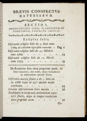 Breuis Conspectus Materiarum.