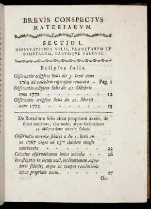 Breuis Conspectus Materiarum.