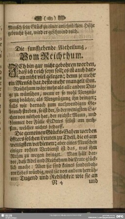 Die funffzehende Abtheilung, Vom Reichthum