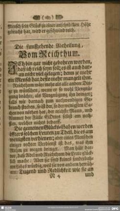 Die funffzehende Abtheilung, Vom Reichthum