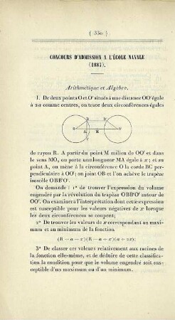 Concours d'admission a l'École Navale (1887).