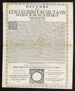 Decanus Et Collegium Facultatis Medicae In Academia Tubingensi, Lectori vota ac fata benigna!