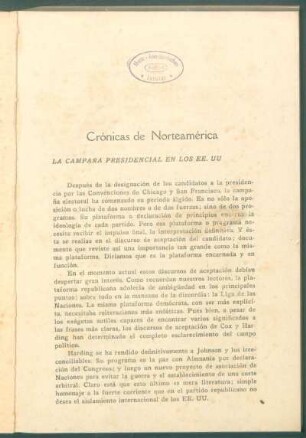 Crónicas de Norteamérica : campaña presidencial en los EE. UU