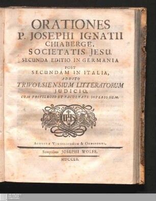 Orationes P. Josephi Ignatii Chiaberge, Societatis Jesu