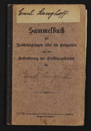 Bescheinigungen über die Endzahlen aus der Aufrechnung der Quittungskarten