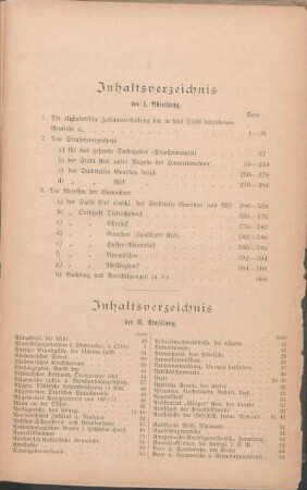 Inhaltsverzeichnis der II. Abteilung.