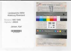 Entnazifizierung Karl Jansen , geb. 01.05.1888 (Steuersekretaer)
