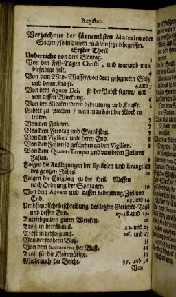 Register. Verzeichnus der fürnembsten Materien oder Sachen/ so in diesem büchlein seynd begriffen.