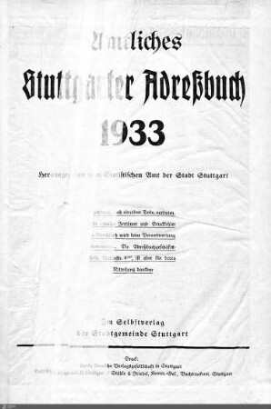 1933: Stuttgarter Adressbücher, 1933