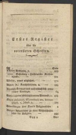 Erstes Register über die recensirten Schriften