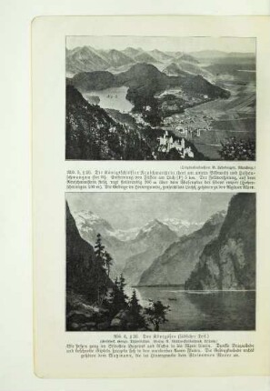 Die Königschlösser Neuschwanstein (hart am unteren Bildrand) und Hohenschwangau (bei H.)