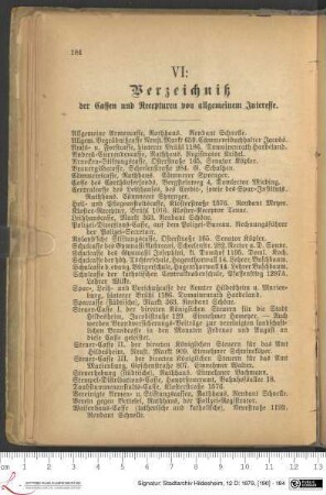 VI: (i.e. V.] Verzeichniß der Cassen und Recepturen von allgemeinem Interesse.