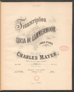 Transcription sur Lucia di Lammermoor : pour piano ; op. 338