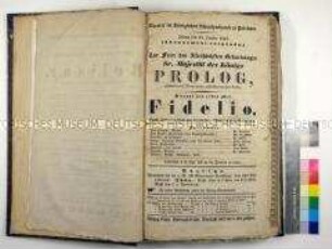 Theaterzettel des Theaters im Königlichen Schauspielhaus zu Potsdam, anlässlich der Feier des Geburtstages Sr. Majestät des Königs, zur ersten Aufführung der Oper "Fidelio" von Ludwig van Beethoven