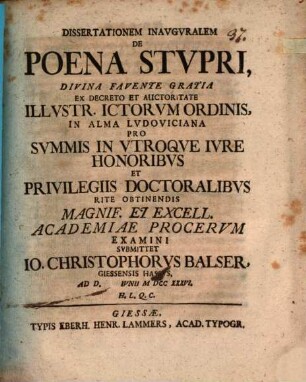 Diss. inaug. de poena stupri