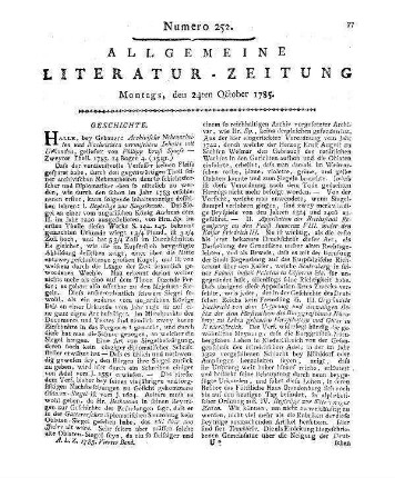 Cranz, A. F.: Das Bürgerblatt. Eine neue Wochenschrift welche am Ende Jahrs ein gutes Hausbuch seyn dürfte. Von dem Verfasser der Berlinischen Correspondenz [d. i. A. F. Cranz]. Berlin: Birnstiel 1784