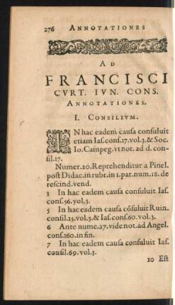 Ad Francisci Curt. Iun. Cons. Annotationes.