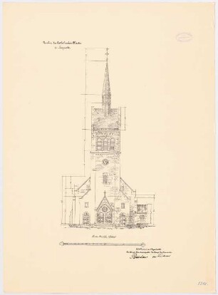 Katholische Kirche, Heyerode: Aufriss Turmansicht 1:100