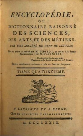 Encyclopédie, Ou Dictionnaire Raisonné Des Sciences, Des Arts Et Des Métiers. 14, FERM - FORL