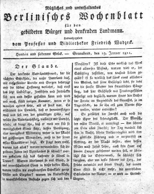 Hundert und siebentes Stueck, Sonnabend, den 19. Januar 1811.