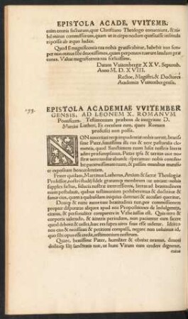 Epistola Academiae Witembergensis, Ad Leonem X. Romanum Pontificem ....