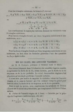 Sur le calcul des annuités viagères.