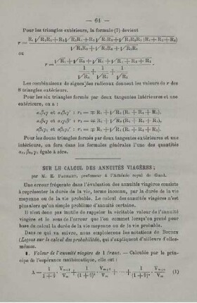 Sur le calcul des annuités viagères.