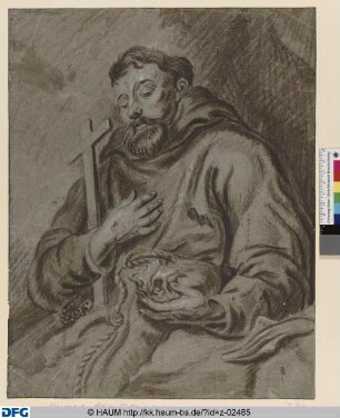 Heiliger Franziskus, ein Kruzifix und einen Schädel haltend