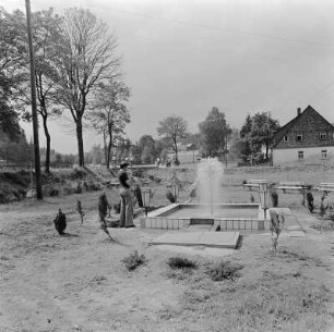 Steinbach, Ferienheim Waldfrieden : Ferienheim des VEB Rohrkombinat Stahl und Walzwerk Riesa. Springbrunnen am Ferienheim