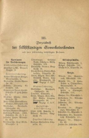 III. Verzeichniß der selbstständigen Gewerbetreibenden