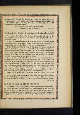 Ein französischer Transportdampfer an den Dardanellen versenkt.