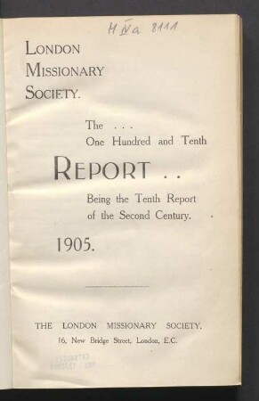 110.1905: Report of the London Missionary Society