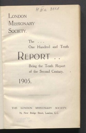 110.1905: Report of the London Missionary Society