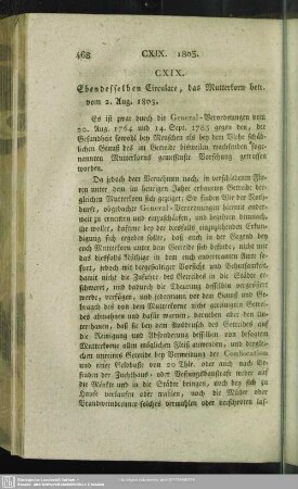 CXIX. Ebendesselben Circulare, das Mutterkorn betr. vom 2. Aug. 1803