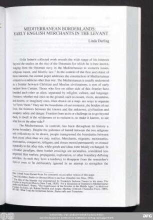 Mediterranean Borderlands: Early English Merchants In The Levant Linda Darling