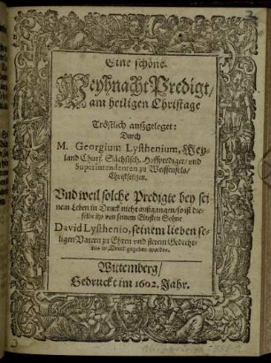 Eine schöne Weyhnacht-Predigt/ am heiligen Christage