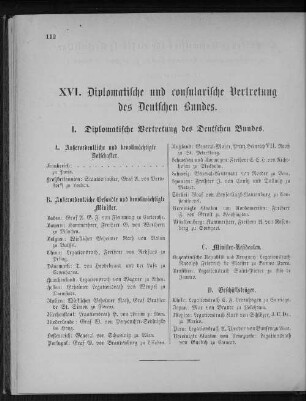 XVI. Diplomatische und consularische Vertretung des Deutschen Bundes.