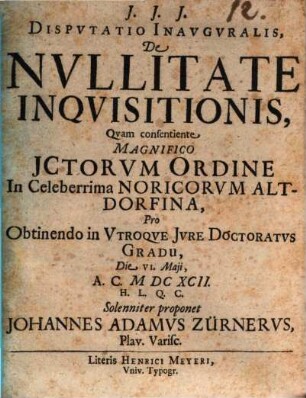Disputatio Inauguralis, De Nullitate Inquisitionis