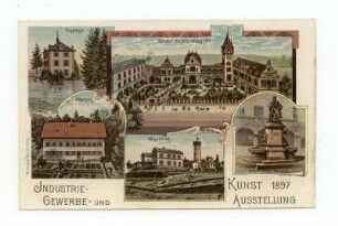 Industrie-, Gewerbe- und Kunst-Ausstellung 1897 mit Trappensee, Jägerhaus, Wartberg, Robert-Mayer-Denkmal und Ausstellungsgebäude (Ehrenhof)