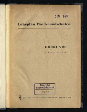 1954: Erdkunde : 5. bis 8. Klasse