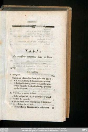 Table des matières contenues dans ce livre.
