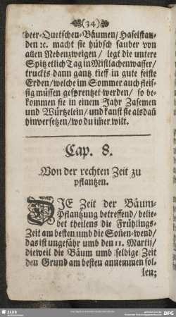 Cap. 8. Von der rechten Zeit zu pflantzen