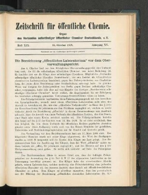 Heft XIX. 15. Oktober 1909. Jahrgang XV.