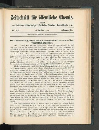 Heft XIX. 15. Oktober 1909. Jahrgang XV.