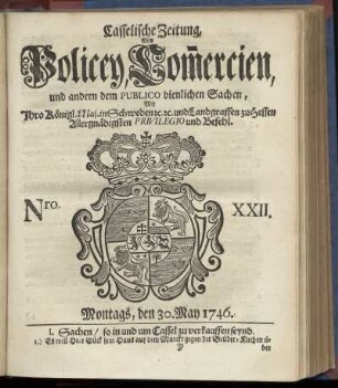 Nro. XXII, Montags, den 30. May 1746