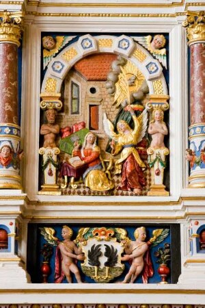 Deutschland. Niedersachsen. Cuxhaven. Luedingworth. Sankt Jacobi Kirche. Romanische Feldkirche. Bauerndom. Kanzel